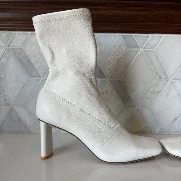Oncept Size 8 Ankle Bootie Oval Heel Zipper White Orange Lyon Boot Square Toe - Picture 5 of 10